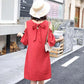 Summer Loose Strapless Bowknot Dress Loose and Thin Skirt Women's Mid-length Round Neck Strapless Simple Loose Dress Casual and Comfortable