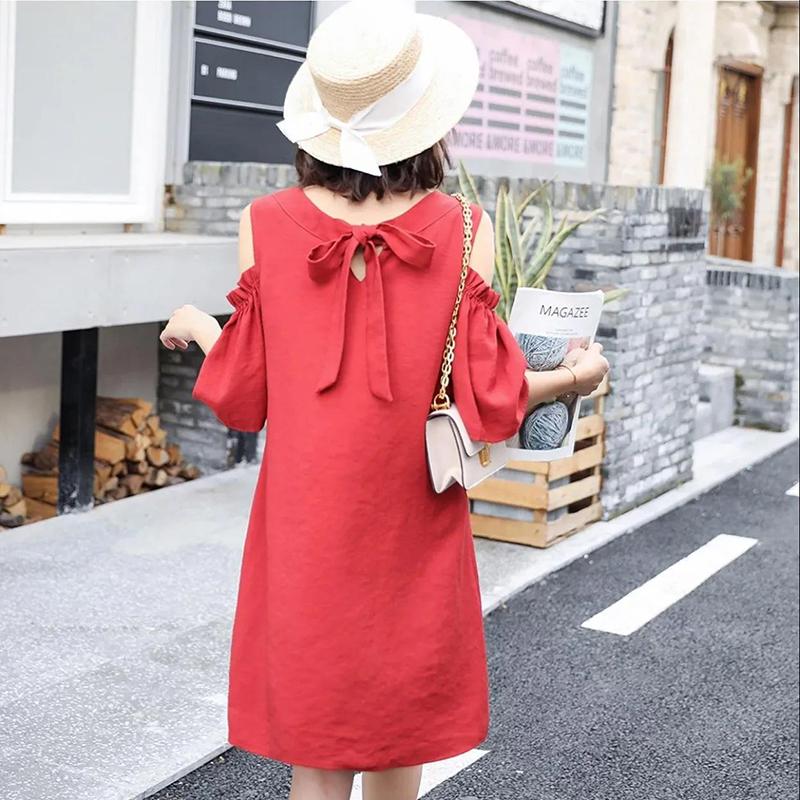 Summer Loose Strapless Bowknot Dress Loose and Thin Skirt Women's Mid-length Round Neck Strapless Simple Loose Dress Casual and Comfortable