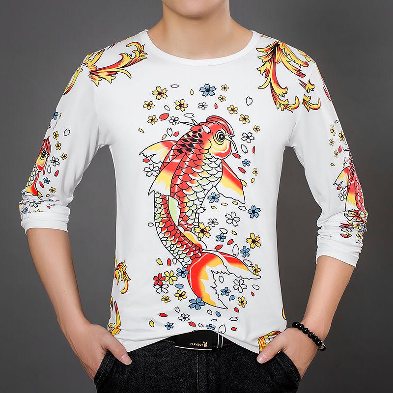 Casual T-shirt men's loose large size long-sleeved T-shirt men's long-sleeved T-shirt 3D printing