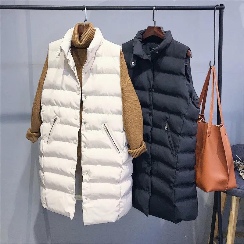 Women's Mid-length Down Cotton Vest Stand-collar Cotton Jacket Student Vest Vest Trend