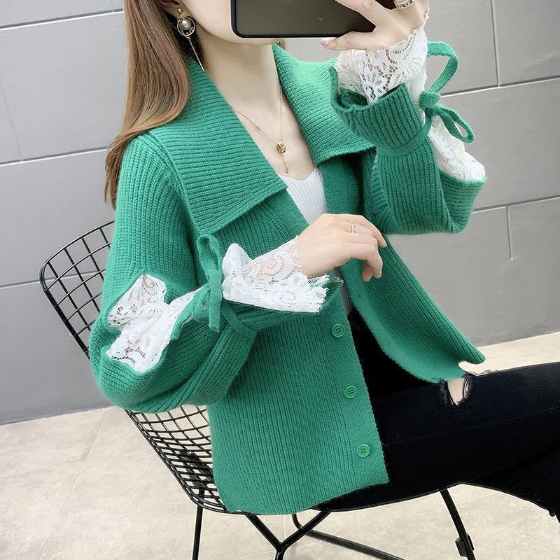 Spring and Autumn Cardigan Solid Color Sweater Lapel Short Outer Jacket Sweet Style Female Jacket