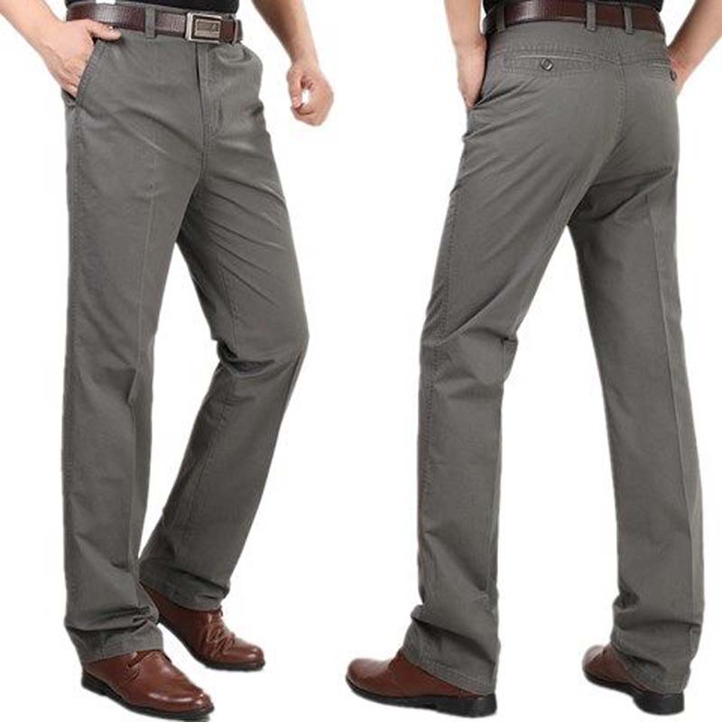 100% Cotton Summer Thin Section Middle-aged Men's Loose Straight Casual Trousers High Waist