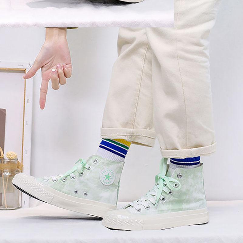 Gradient Color Lace-up Canvas Shoes Female Students Korean Style High-top Shoes Female Tie-dye Shoes