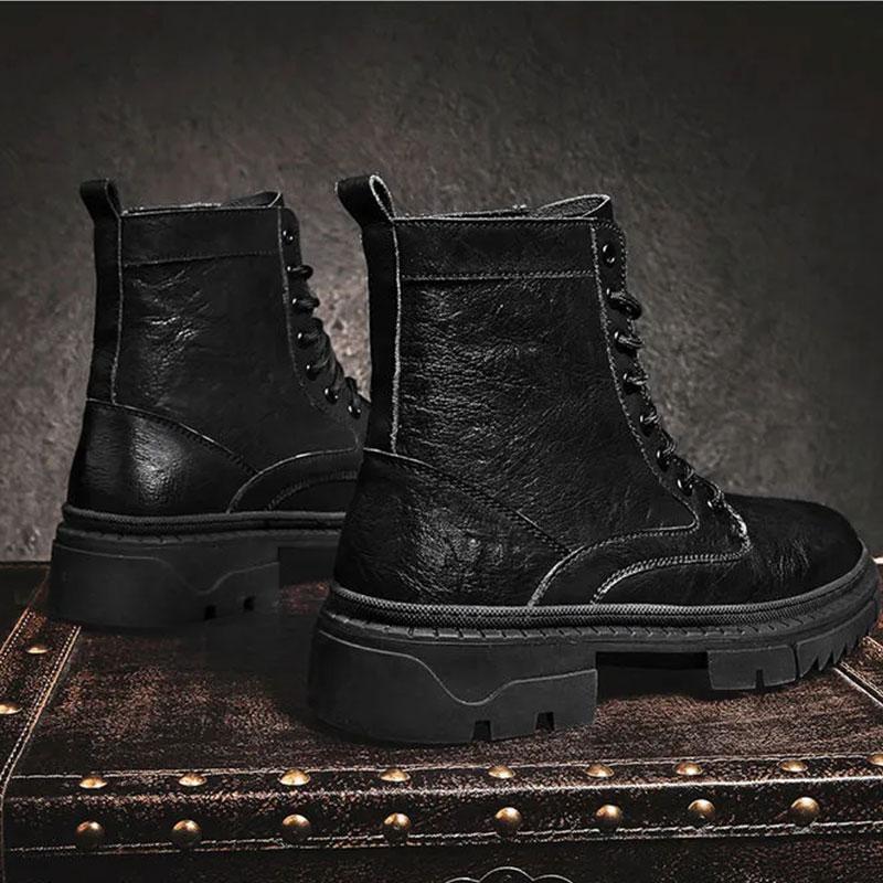 Men's Non-slip Autumn and Winter Martin Boots Net Red Ins Tooling Boots Korean Version of The British Style Black Boots Microfiber Leather Shoes
