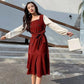 Large Size Dress Spring Dress Waist Waist Was Thin  Fake Two Pieces of Western Style Age-reducing French Retro Long Skirt