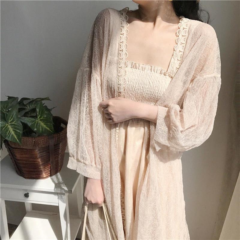 3 Colors Plus Size S-XXXXL Women's Lace Sun Protection Thin Cardigan Beach Mid-length Loose Grace and Temperament