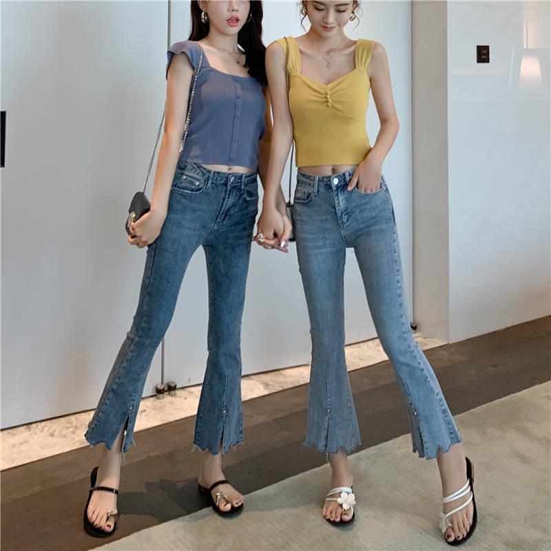 Fashion Denim Flare Pants Women Retro Jeans Wide Leg Trousers Casual Bell-Bottoms Flare Pant Female