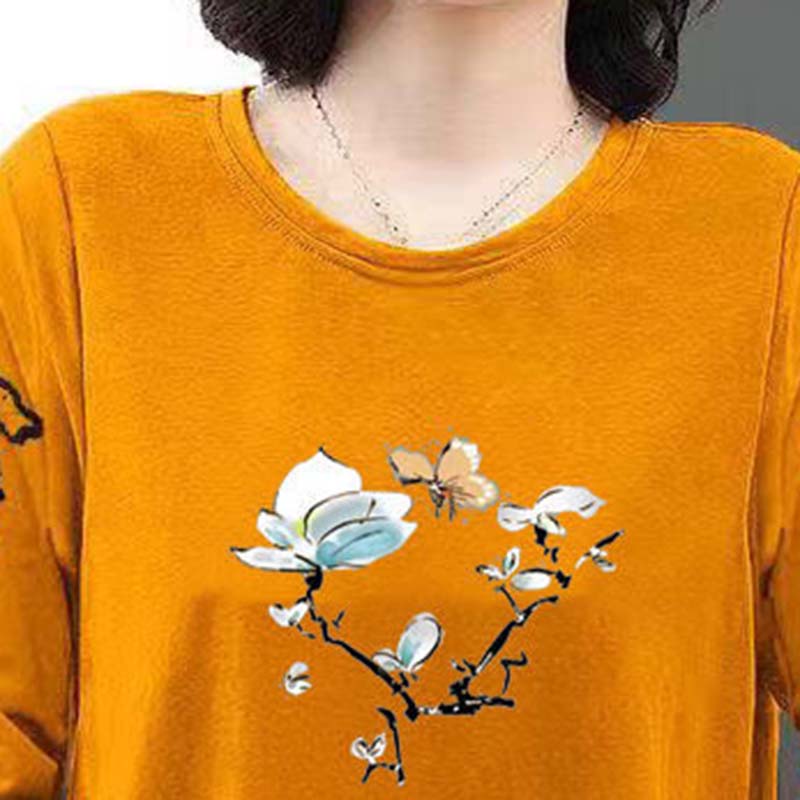 Women's Spring Autumn Round Neck Long Sleeve T-Shirt Loose Print Casual Top