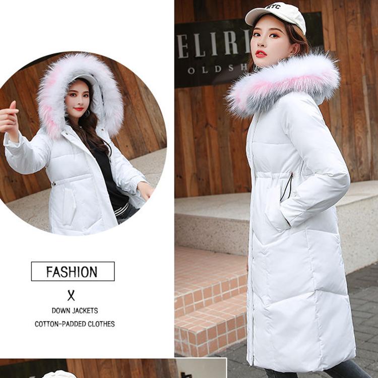 Long Fur Collar Hooded Down Padded Jacket Slim Thick Warmth Parka Coat