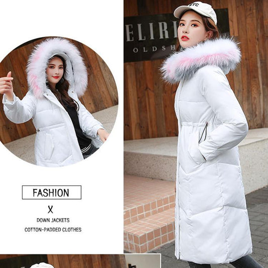 Long Fur Collar Hooded Down Padded Jacket Slim Thick Warmth Parka Coat