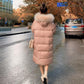 Winter Down Cotton Jacket Women's Cotton-padded Jacket Large Size Loose Thick Mid-length Section Over The Knee Large Fur Collar Hooded Cotton Jacket