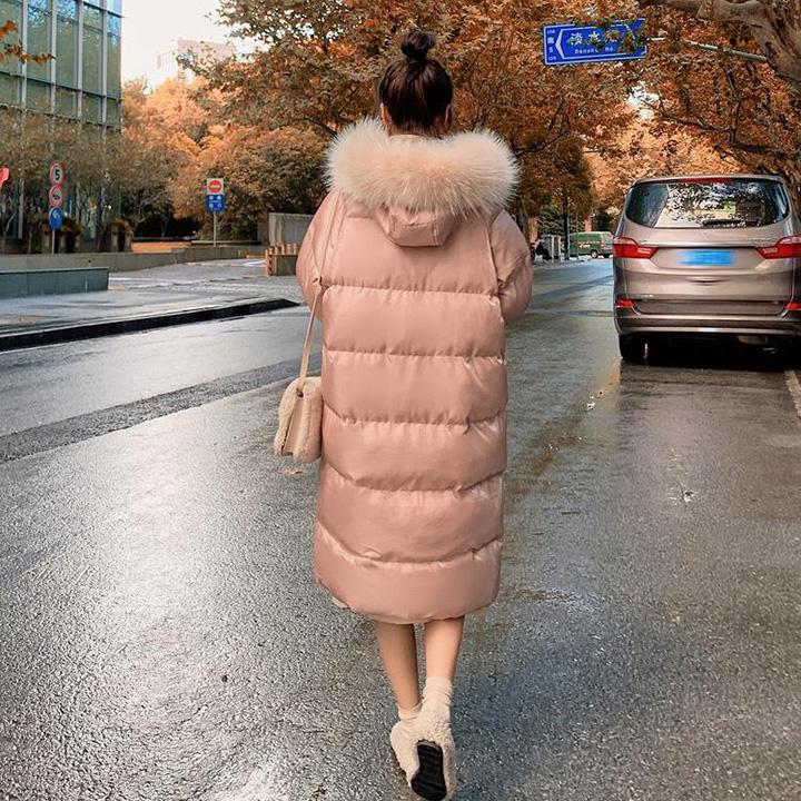 Winter Down Cotton Jacket Women's Cotton-padded Jacket Large Size Loose Thick Mid-length Section Over The Knee Large Fur Collar Hooded Cotton Jacket