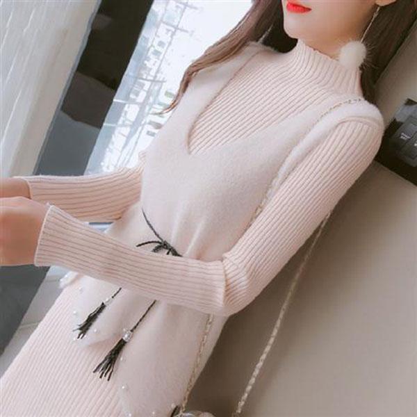 Autumn/winter Knitted Sweater Dress Mid-length Fashion Casual Jacket Simple Style Women's Sweater Dress