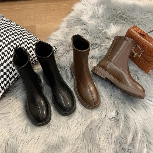Martin Boots 2021 Autumn Plus Velvet Autumn and Winter Korean Style Single Boots Mid-tube Small Short Boots Women