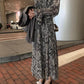 Floral Dress Black Over The Knee Long Sleeve Dress Women French Retro V-neck Summer Chiffon Skirt