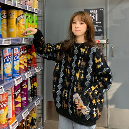 Sweet Style Top Loose Hedging Thick Coat Casual Round Neck Women Sweater
