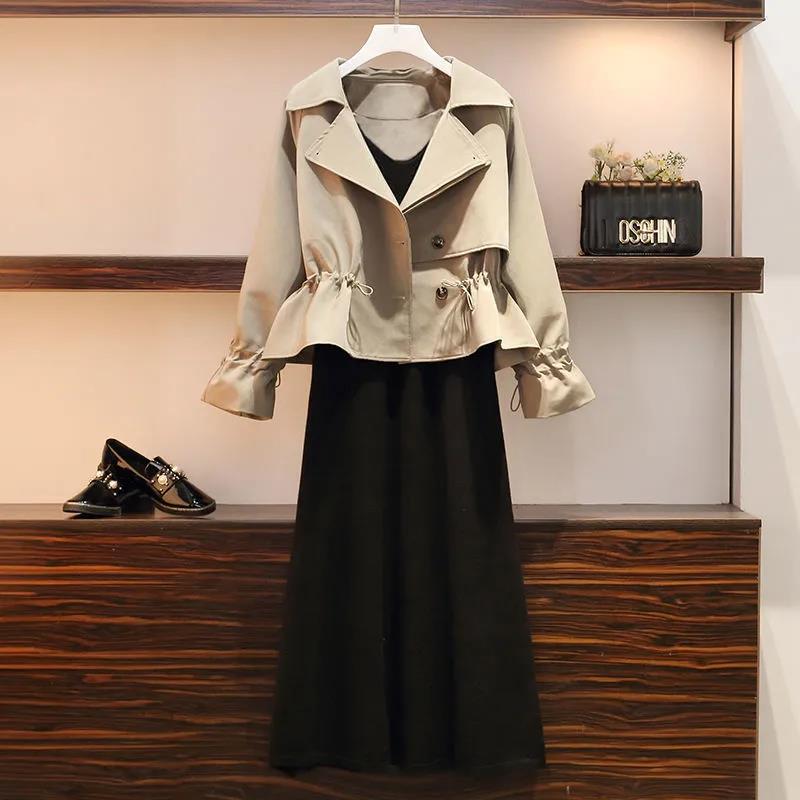 Suit Short Jacket Windbreaker Women's Jacket Plus Size Women's Fat Slim Vest Skirt Two-piece Suit Spring and Autumn