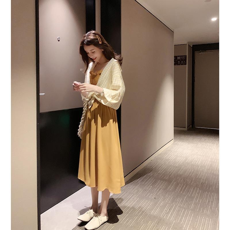 Women Plus Size Summer Deep V-neck Bat Blouse Strap Dress Set