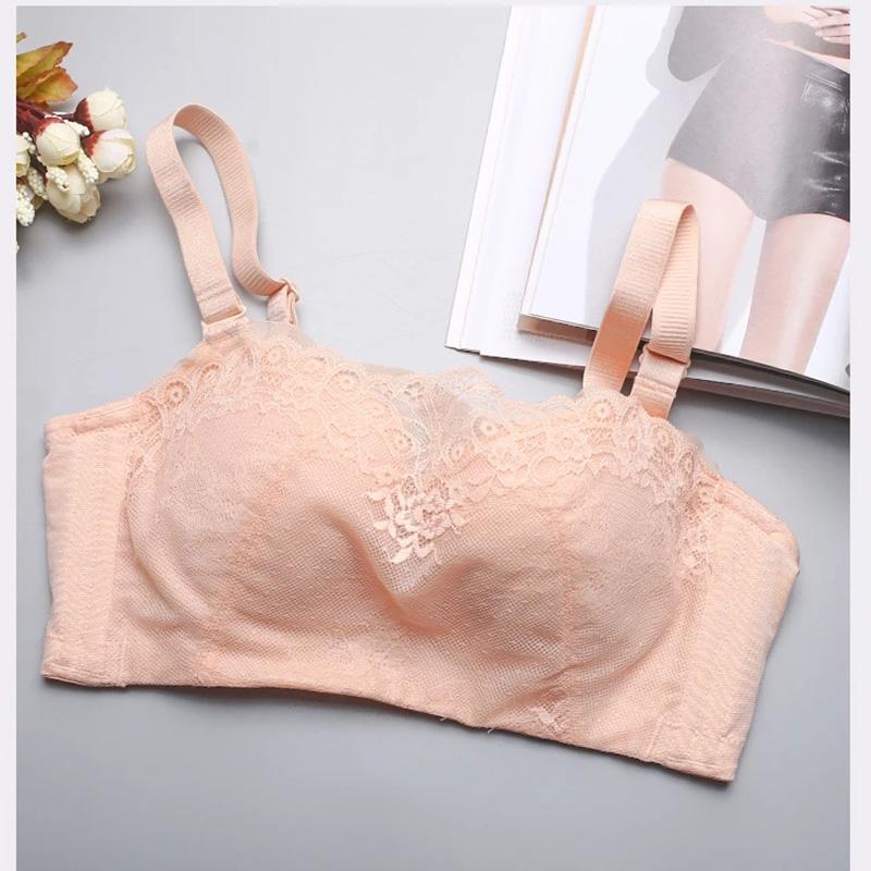 Women's Tube top style no steel ring bra Thick padded bra mold cup gathers sexy lace for flat chest underwear ladies adjustable comfortable brassiere
