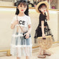 Summer Girls Tutu Dress Baby Dress Kids Dress Children Vestidos Toddler Dress Letter See Through Mesh Patch 2 To 7 Yrs