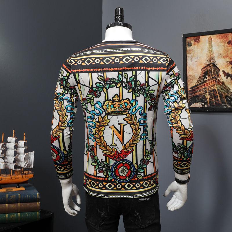 Autumn and winter long-sleeved T-shirt sweater men's personality 3D printed round neck T-shirt