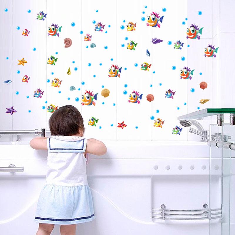 [Wall sticker ]2 Style Cartoon Bubble Fish Wall Stickers For Kids Rooms Baby Bathroom Home Decoratio