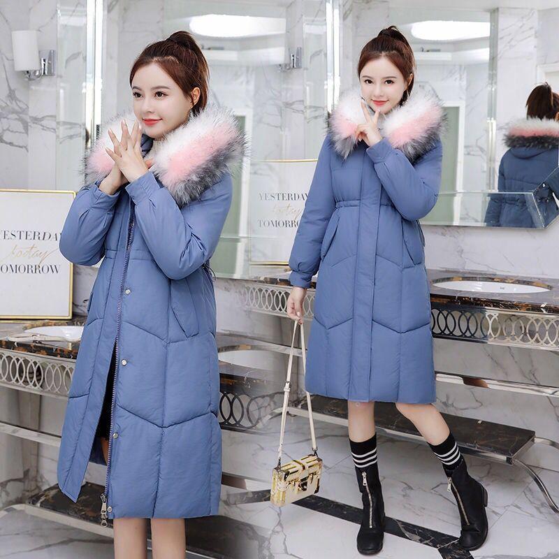 Long Fur Collar Hooded Down Padded Jacket Slim Thick Warmth Parka Coat