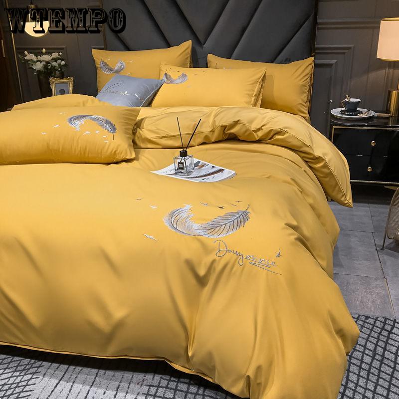 Summer Bedding Set 4PCS Washed Silk Naked Sleeping Silky Bed Sheet Duvet Cover Light Luxury European Style Bedding