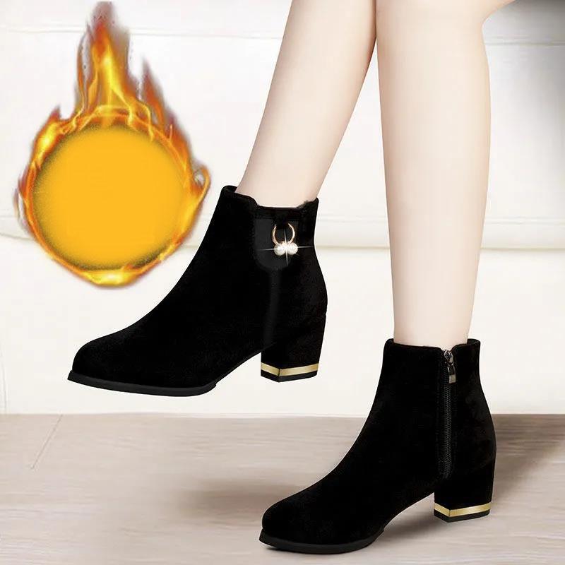Women's Winter Boots Women's Thick-heeled Martin Boots Plus Velvet Warm and Comfortable Women's Cotton Shoes