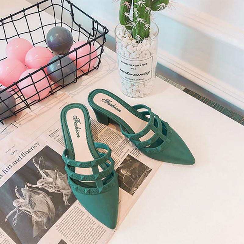 Summer Lazy Casual Fashion Thick Heel Sandals and Slippers Female Pointed Toe Korean Style Slope with Social Wear