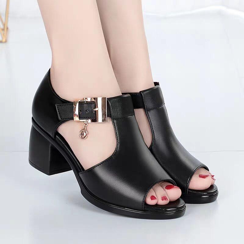 Fish Mouth Sandals Women Spring and Summer Rome Women's Thick Heels All-match Middle-heel Women's Shoes Middle-aged Mother Shoes