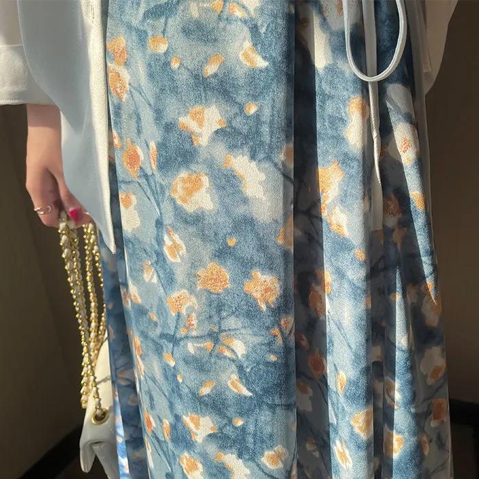 Women's Retro Oil Painting Floral Skirt Spring Summer Korean Style Loose All-match Thin A-line Large Swing Skirt Breathable Sweet Skirt