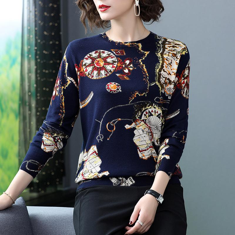 Personalized Printed Sweater Women's O-Neck  Pullover Sweater Knit Bottoming Sweater Autumn Winter Plus Size Wool Blend Jumper Tops Outwear