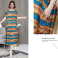 Women's Summer Loose Dress Large Size Young Cover Belly Look Thin Striped Mid-length Skirt Pocket  Loose
