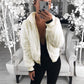 Women's Autumn and Winter Jacket Hooded Bunny Fur Grass Short Coat Female Long Sleeve Solid Color Warm