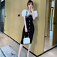 Women's Dress Summer Bubble Sleeve Slim Package Hip Dress Long Black Skirt V-neck Dress