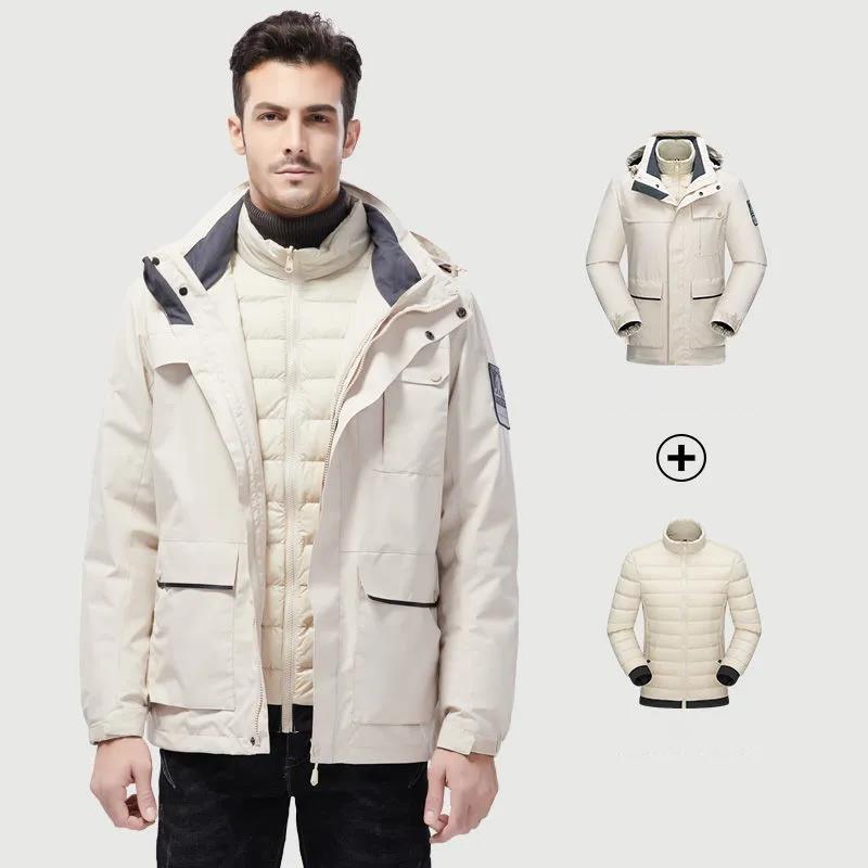 Men's and Women's Outdoor Jackets Winter Waterproof and Windproof White Duck Down Jacket Ski Mountaineering Two-piece Jacket