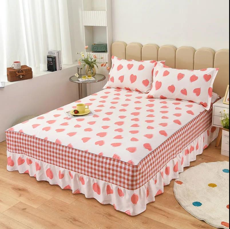 One-piece Mattress Cover Cotton Korean Version Printing Non-slip Simmons Protective Cover Four Seasons Universal Mattress Dust Cover