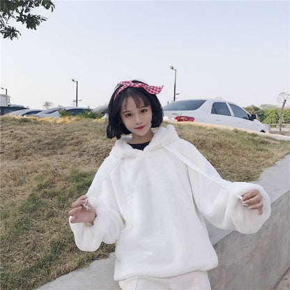 Women's Sweatshirt Wild Large Size Long Sleeve Warm Hood Top Autumn Winter Sweater Cotton