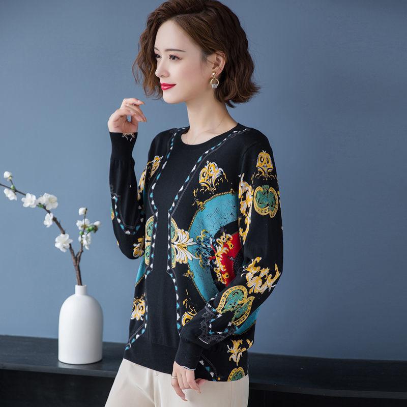 Ethnic Style Printed Sweater Cashmere Knitted Bottoming Sweater Women Winter Warm Woolen Sweater Plus Size Jumper Tops