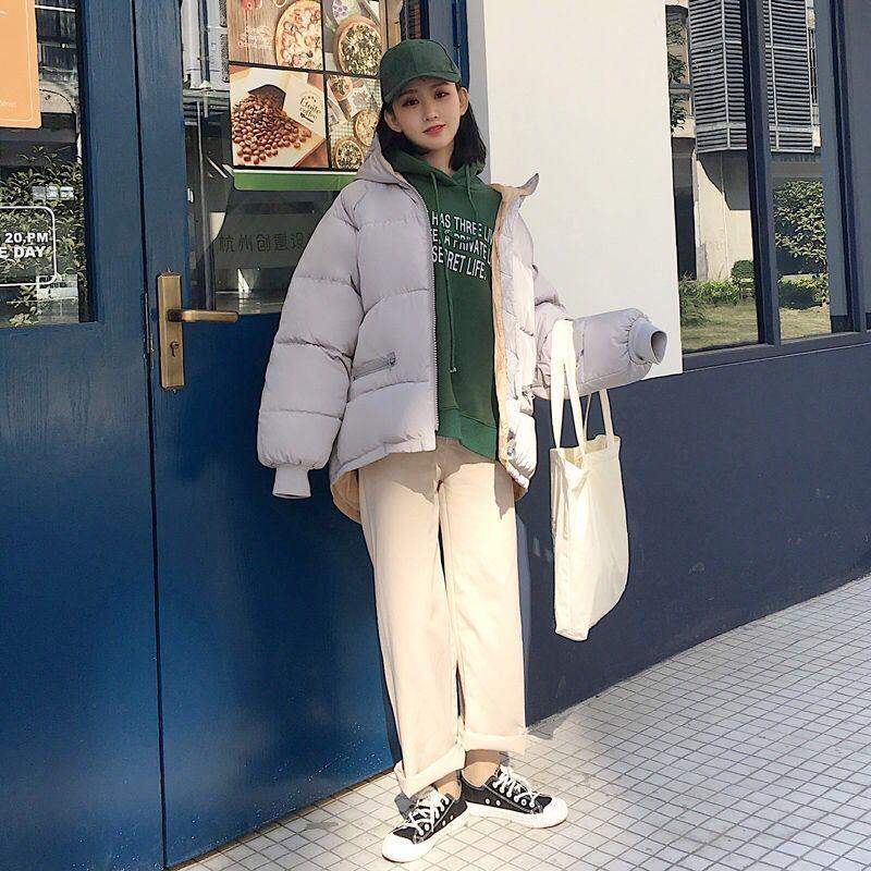 Large Size Loose Women's Hooded Padded Jacket Winter Solid Color Short Down Down Padded Jacket Thick Warm Jacket