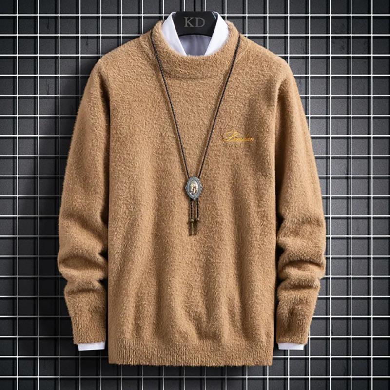 Thick Mink Velvet Turtleneck Sweatshirts Men Fashion Loose Knit Warm Sweater Trendy Mens Sweaters