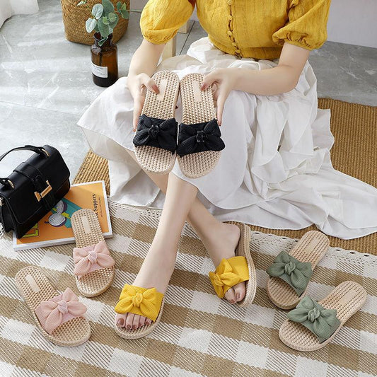 2021 New Summer Slippers Women's Outer Wear Fashion Bows All-match Non-slip Sandals Ladies Slippers
