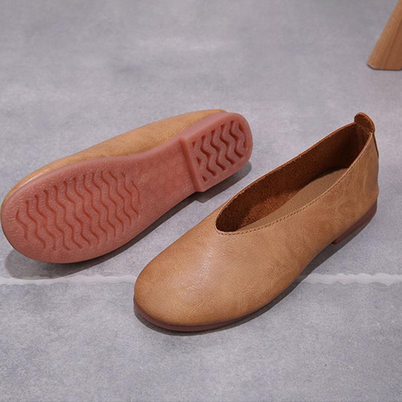 Retro Flat-bottomed Grandma Shoes Women's Soft Leather Lazy Pedal Peas Shoes Soft-soled Women's Oxford Leather Shoes Breathable