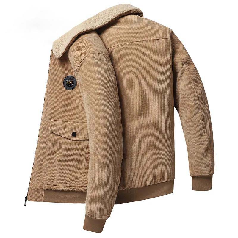 Winter Plus Velvet Padded Jacket Men's Loose Casual Tooling Multi-pocket Corduroy Jacket Men