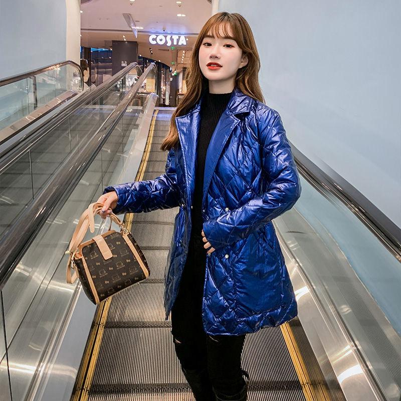 Women's Cotton-padded Clothes Mid-length Korean Style Waist Slim Slimming Suit Collar Down Cotton Jacket