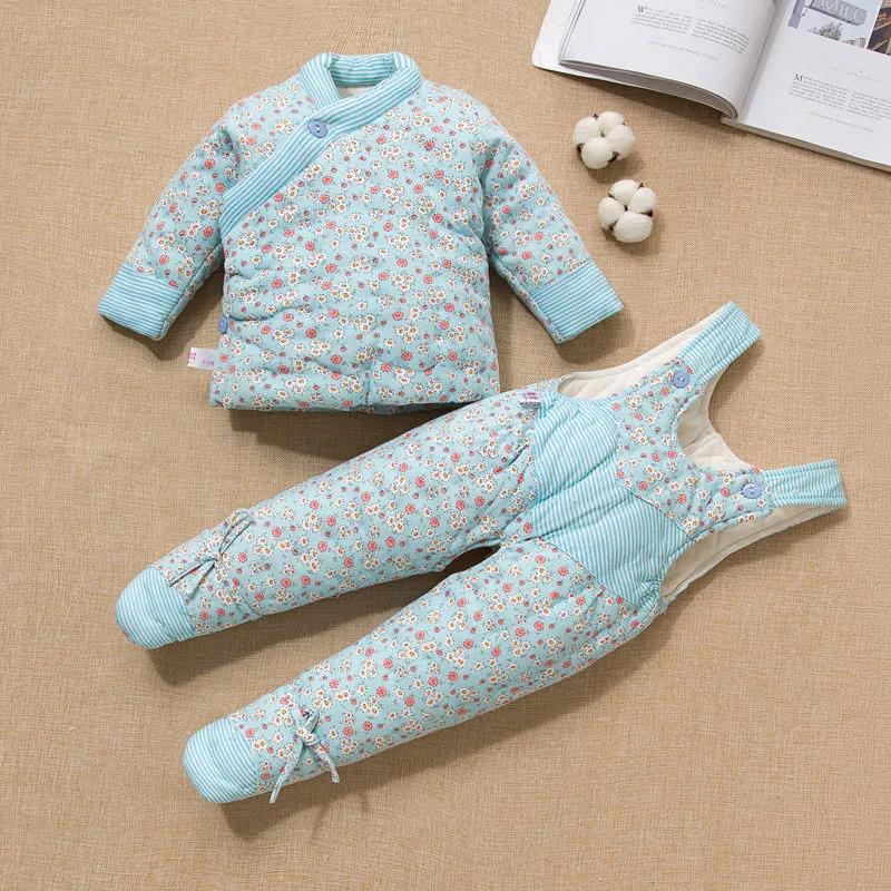 Newborn Winter Cotton-padded Clothes Baby Foot-wrapped Warm Suit Solid Color Small Fresh Floral Pattern Handmade Cotton Padded Jacket