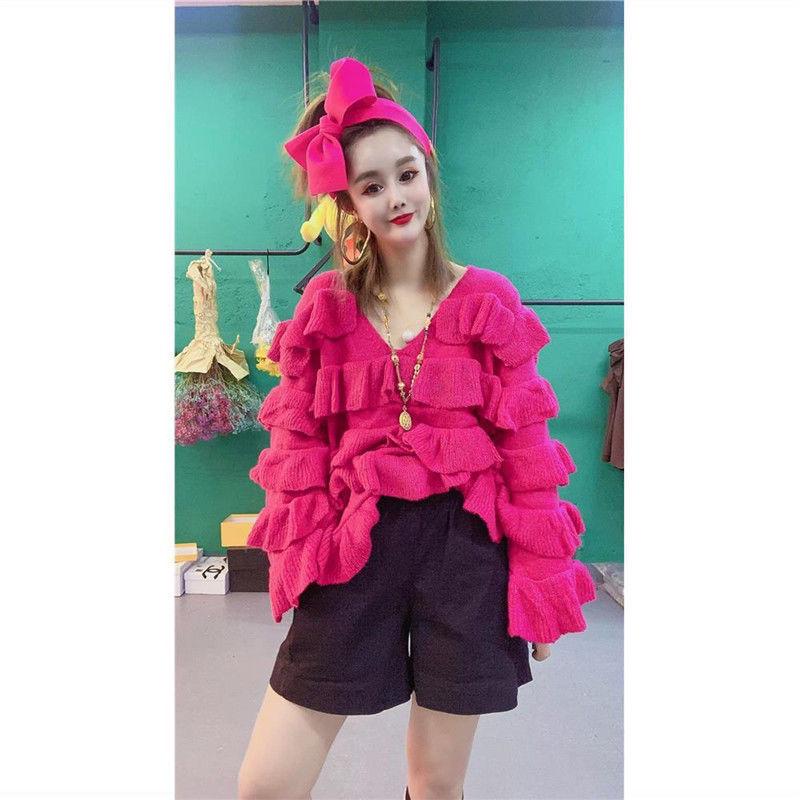 Autumn and Winter Multi-level Flared Sleeve Cake Skirt Ruffled Knitted Sweater