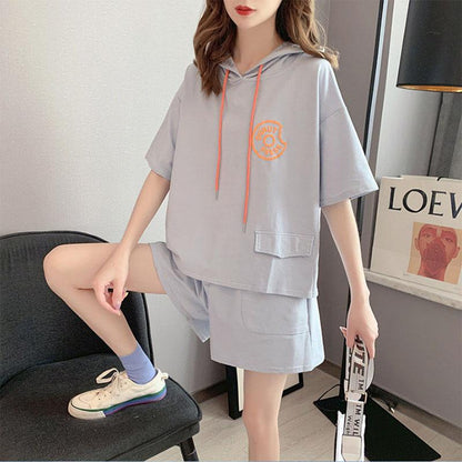 Summer Loose Casual Hooded Short-sleeved Sweater Hoodie Sports Shorts Two-piece Fashion Suit Women