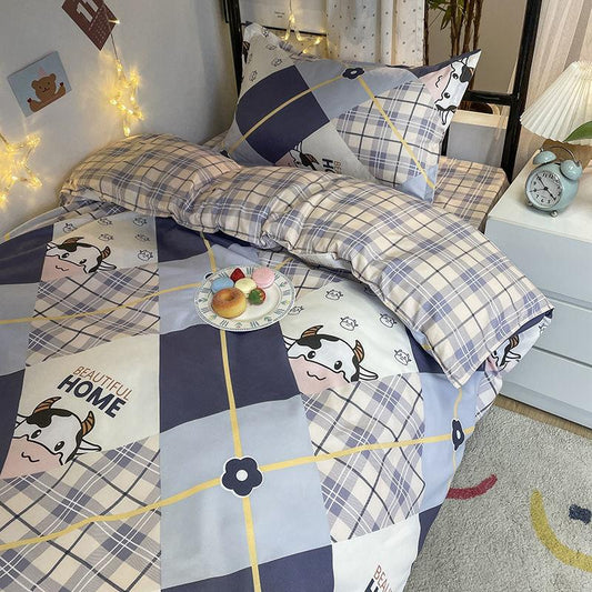 Cartoon Bed Three-piece Set Cute Quilt Cover Children Sheets Student Dormitory Bedding